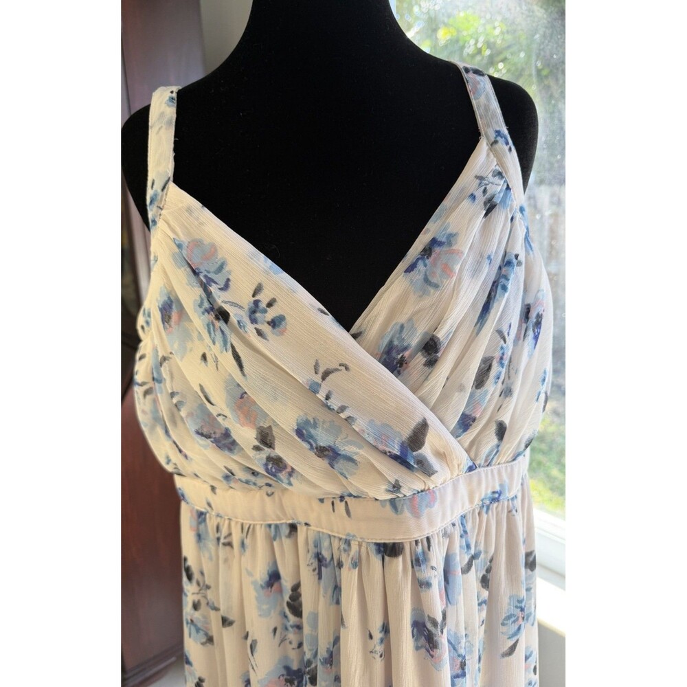 Motherhood Sz M Maternity  Blue Floral Maxi Halter Wedding Guest Baby Shower